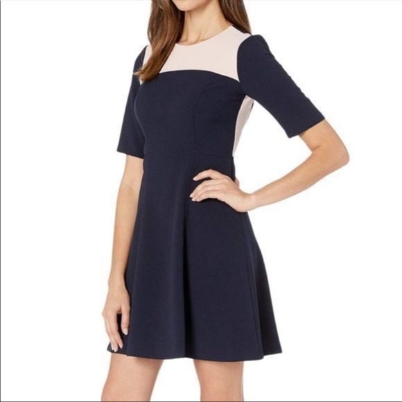 Vince Camuto Dresses & Skirts - Vince Camuto Crepe Elbow Sleeve Color Block Navy and Pink Dress